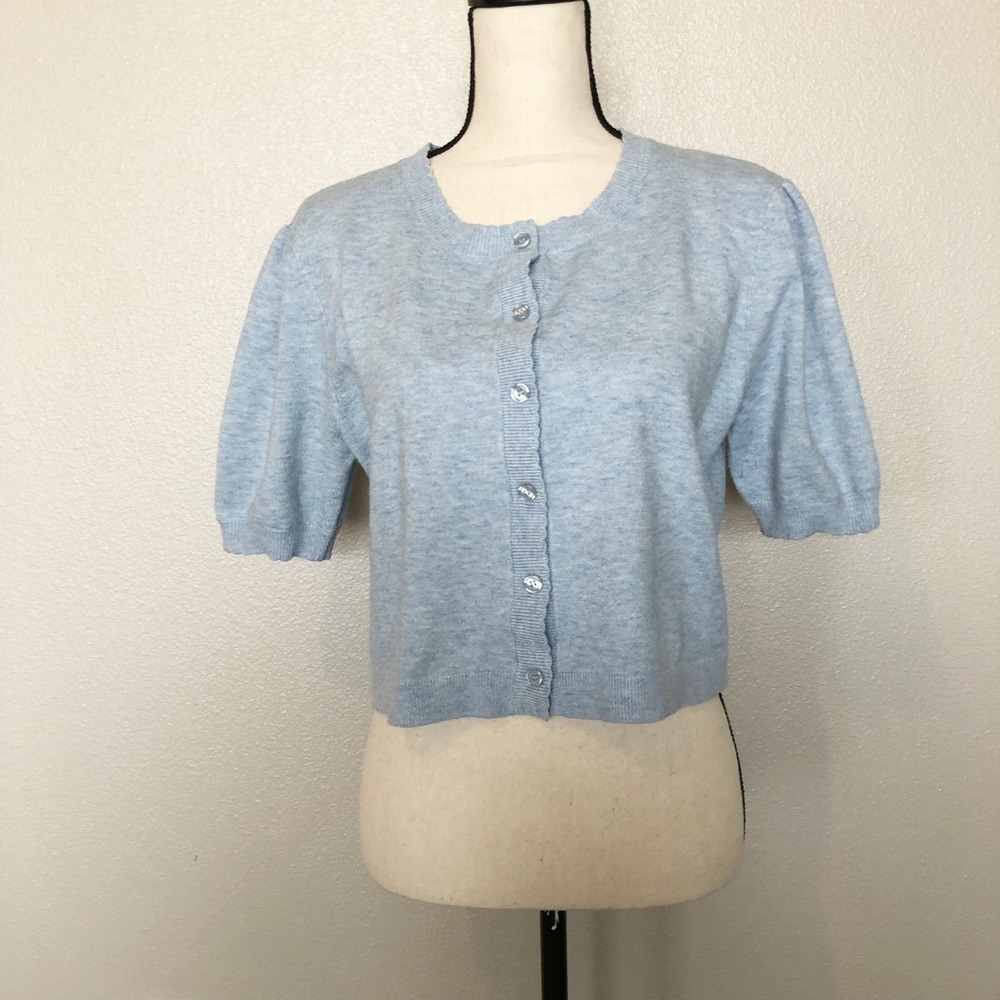 Song of Style Aimee Song Sweater Womens XL Blue Short Sleeve Cropped Cardigan